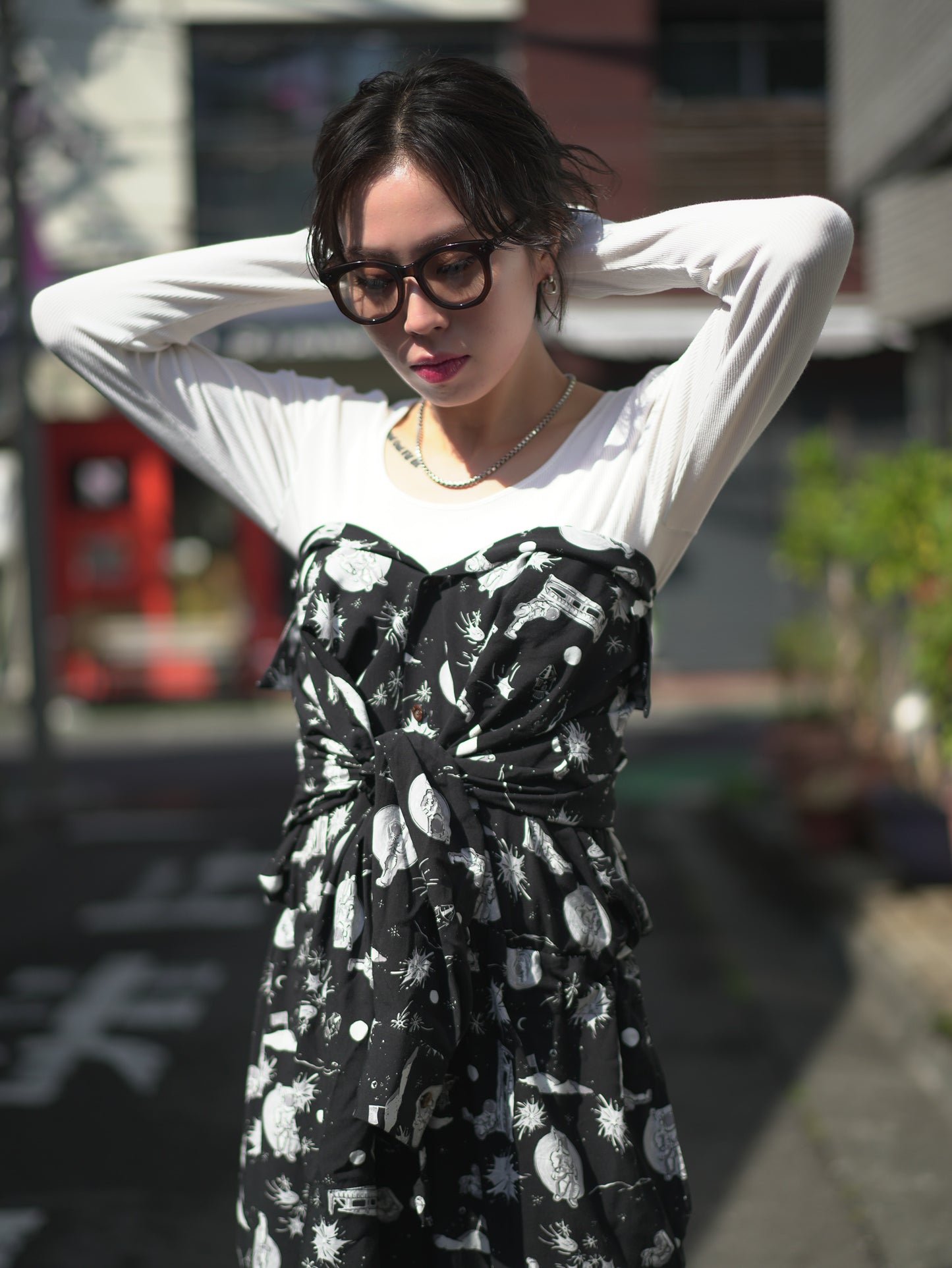 Space Aloha Jumpsuit‐BLACK