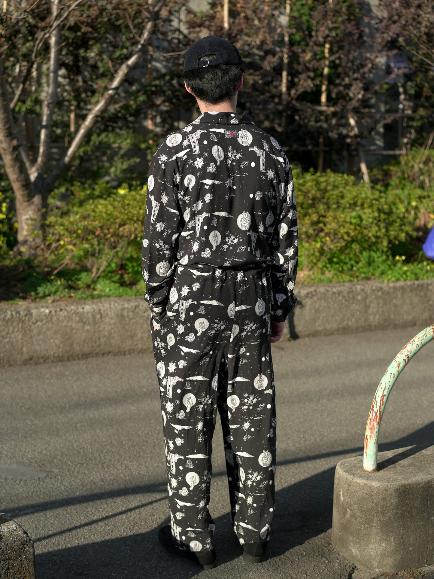 Space Aloha Jumpsuit‐BLACK
