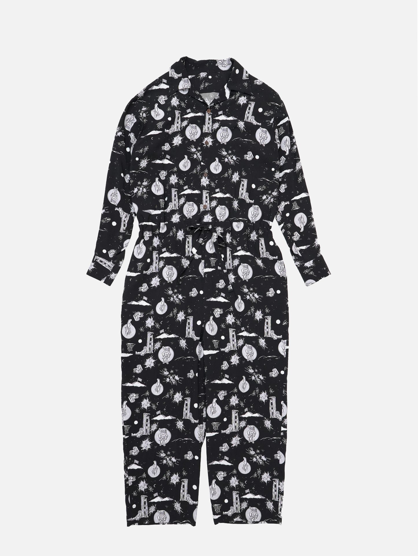 Space Aloha Jumpsuit‐BLACK