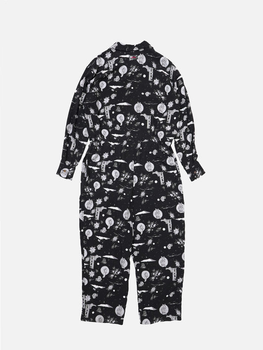 Space Aloha Jumpsuit‐BLACK